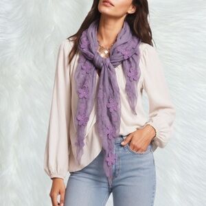 Kikiyo Purple Mesh Ruffles Embroidered Shabby Chic‎ Lace Ruffles Scarf